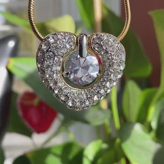 Clear Swarovski Crystal Rhinestone Open Heart Necklace Pendant, Valentine's day Heart Jewelry For Her