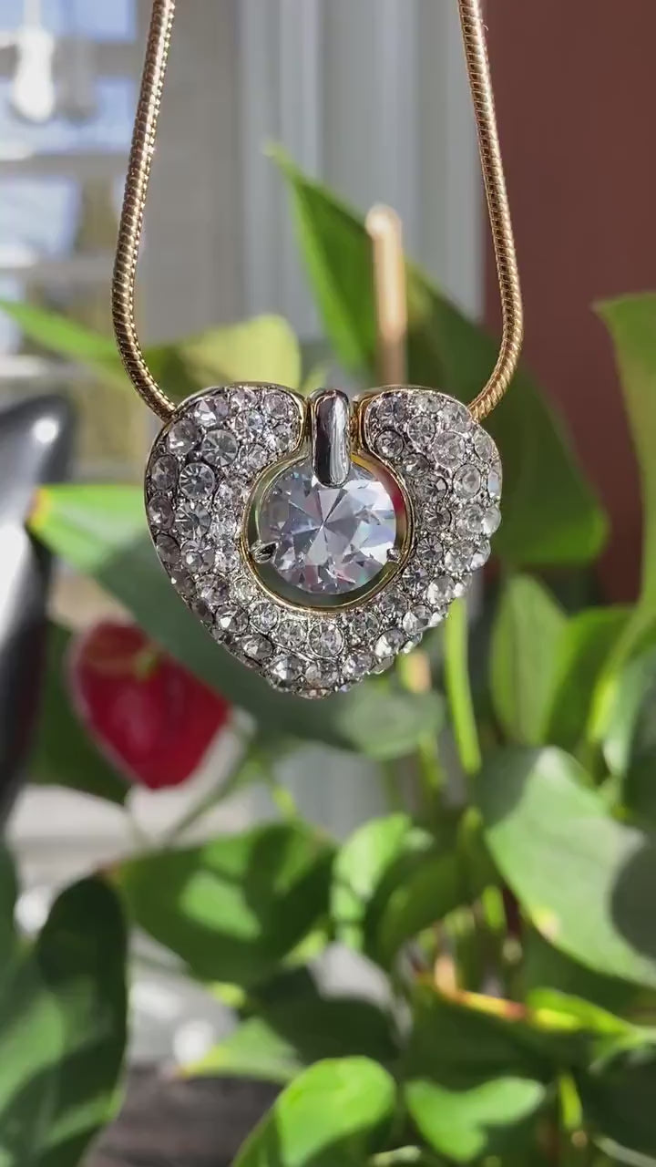 Clear Swarovski Crystal Rhinestone Open Heart Necklace Pendant, Valentine's day Heart Jewelry For Her