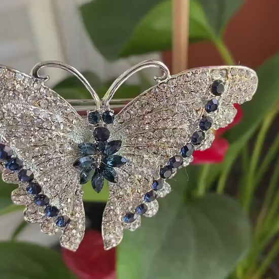 Vintage Antique Silver Rhodium Rhinestone Accent Butterfly Brooch, Fashion Statement Butterfly Brooch Pin