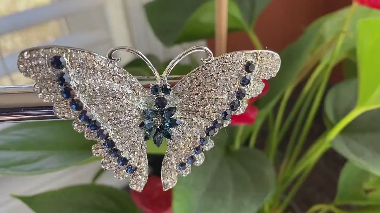 Vintage Antique Silver Rhodium Rhinestone Accent Butterfly Brooch, Fashion Statement Butterfly Brooch Pin