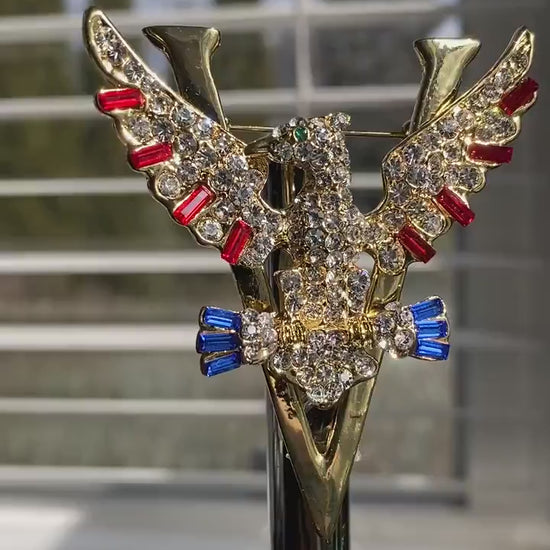 Rhinestone Patriotic 4th July Red White Blue USA Eagle V Pin Brooch, USA Eagle Brooch