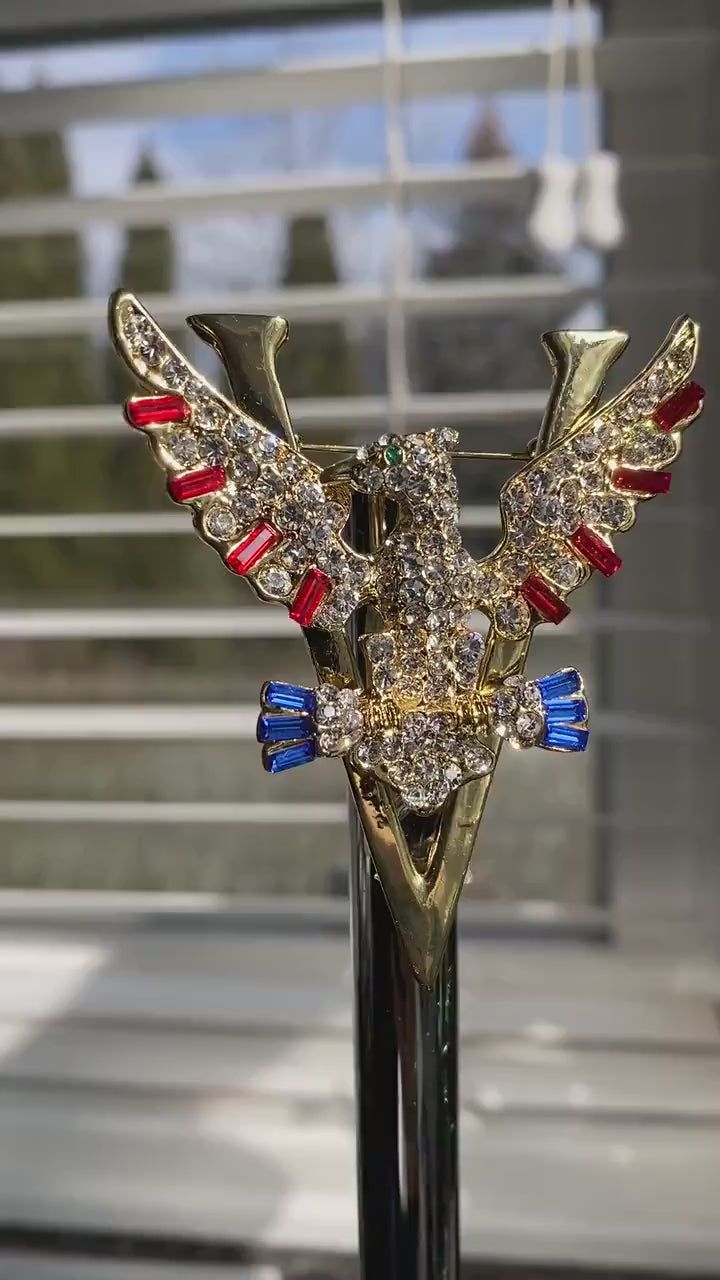 Rhinestone Patriotic 4th July Red White Blue USA Eagle V Pin Brooch, USA Eagle Brooch