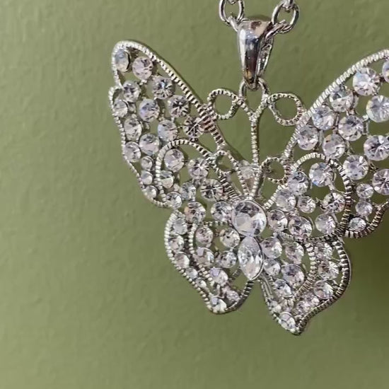 Butterfly Pendant Necklace Austrian Crystal Costume Jewelry Charm