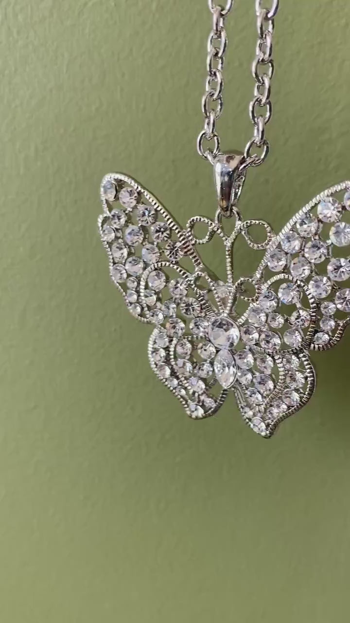 Butterfly Pendant Necklace Austrian Crystal Costume Jewelry Charm