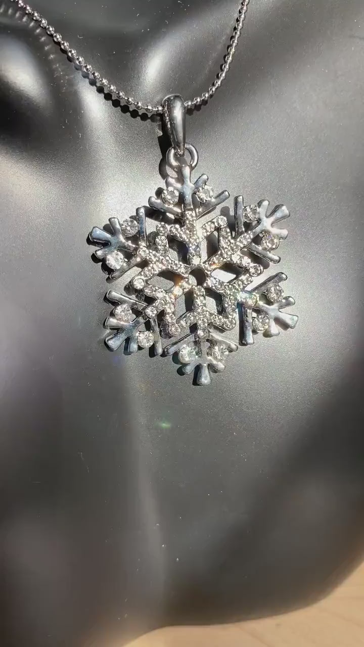 Rhinestone Snowflake Pendant Necklace, Christmas Snowflake Earrings, Christmas Snowflake Jewelry Set  Christmas Gift