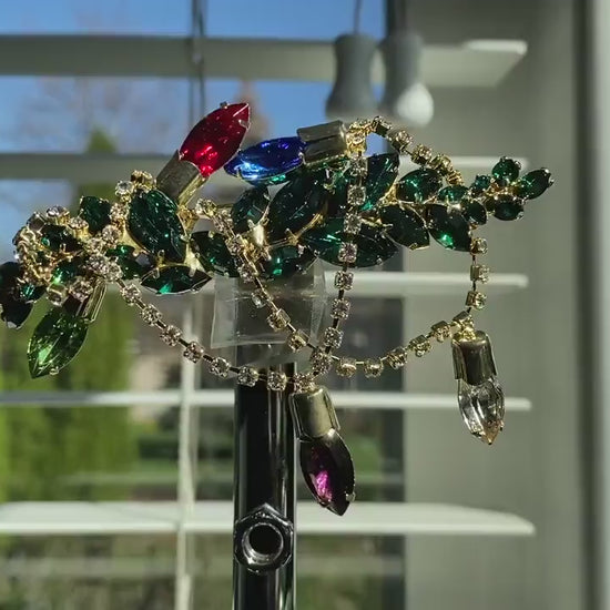 Vintage Design Christmas Lights Rhinestone Pin Brooch Festoon of Crystal Light, Xmas Holiday Light, Holiday Jewelry