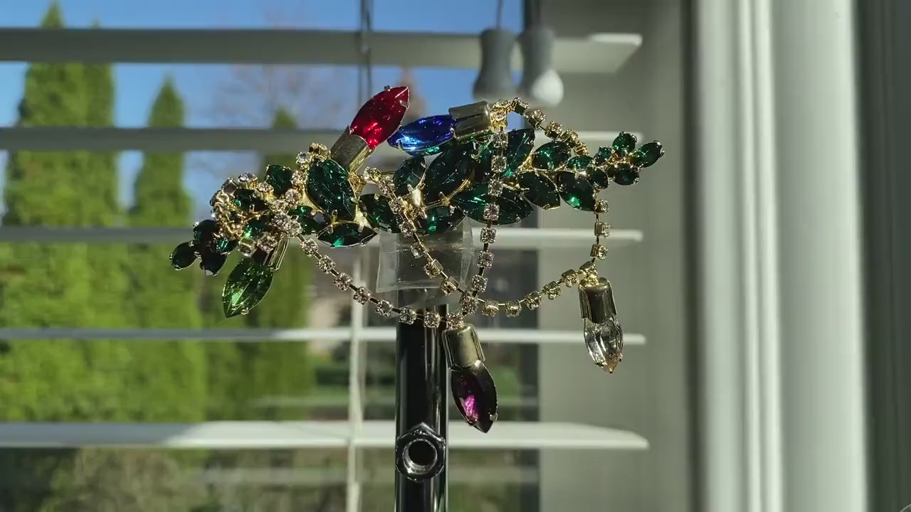 Vintage Design Christmas Lights Rhinestone Pin Brooch Festoon of Crystal Light, Xmas Holiday Light, Holiday Jewelry