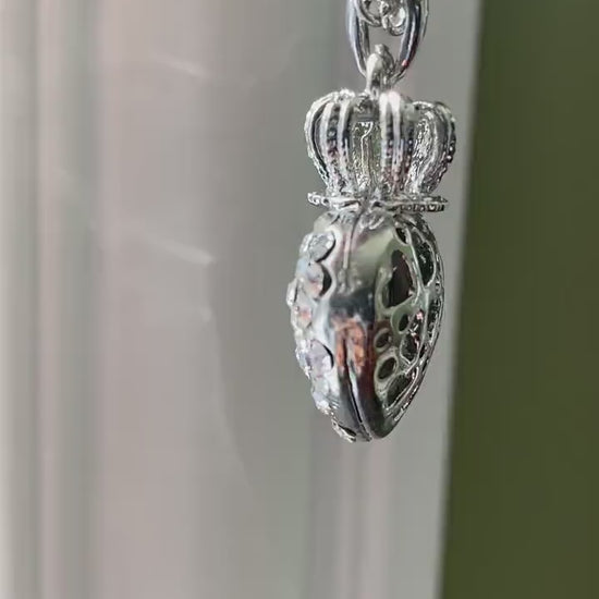 Puffy Heart and Crown Pendant Necklace Queen of Hearts Rhinestone Necklace Pendants