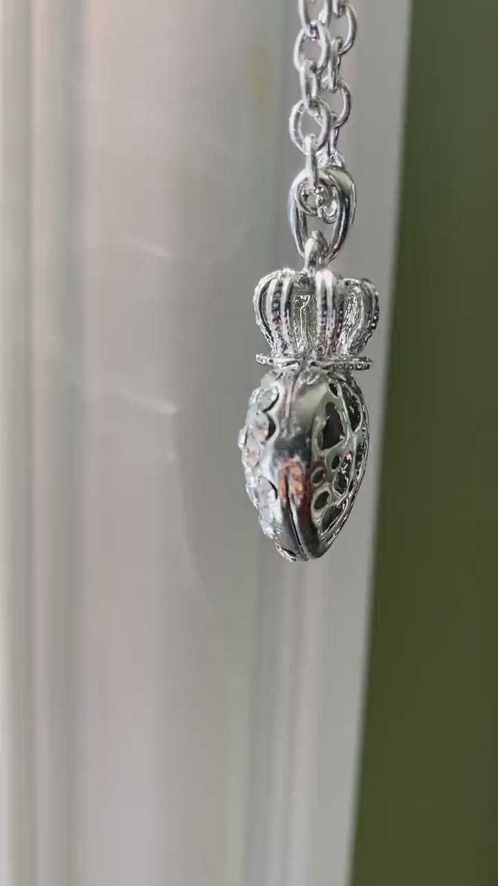 Puffy Heart and Crown Pendant Necklace Queen of Hearts Rhinestone Necklace Pendants