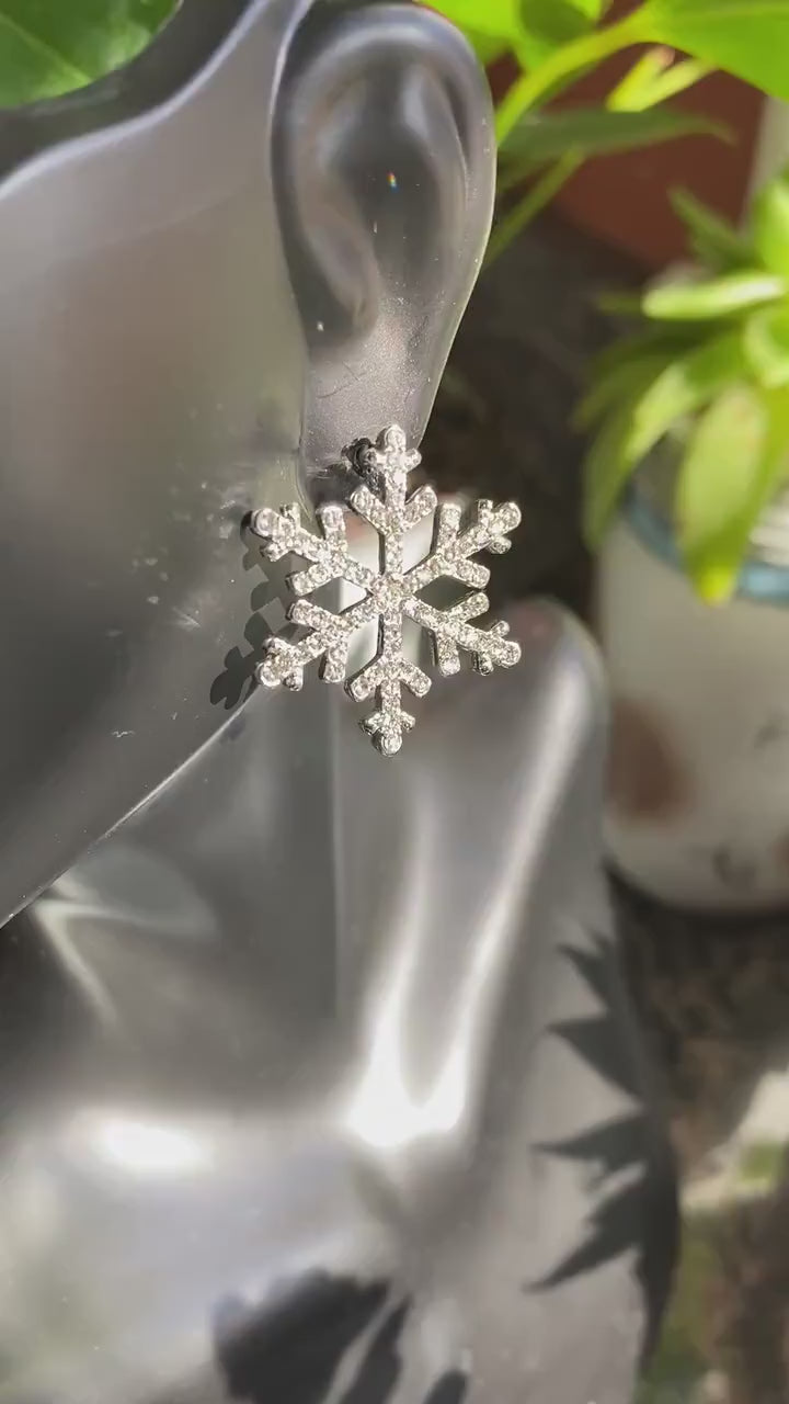 Rhinestone Snowflake Post Stud Earring, Crystal Christmas Holiday Jewelry, Winter Snowflake Earring