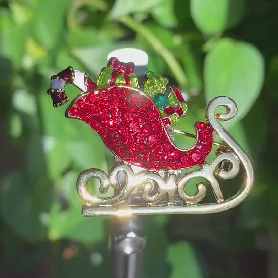 Christmas Xmas Rhinestone Enamel Santa Sleigh Ride Sled Gifts Brooch Pin, Holiday Jewelry Gift