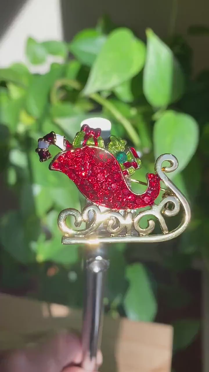 Christmas Xmas Rhinestone Enamel Santa Sleigh Ride Sled Gifts Brooch Pin, Holiday Jewelry Gift