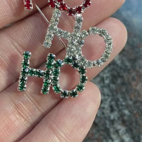 Rhinestone Christmas Colored HO HO HO Brooch Pin