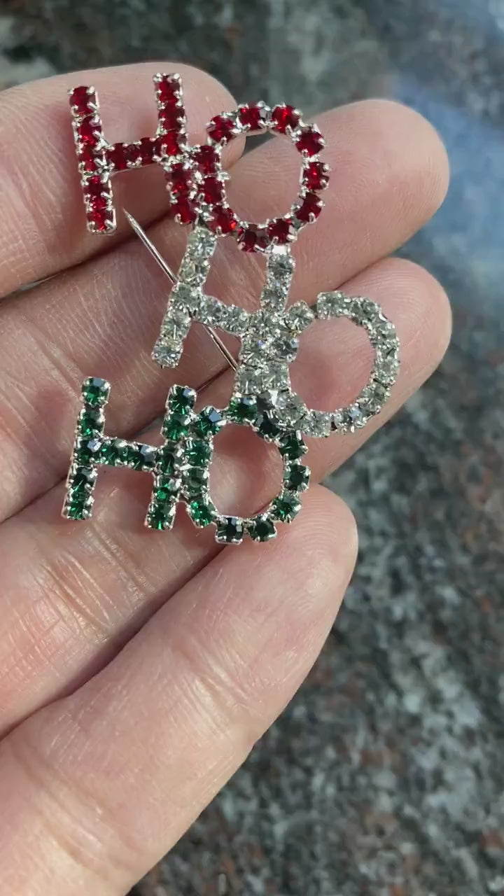 Rhinestone Christmas Colored HO HO HO Brooch Pin