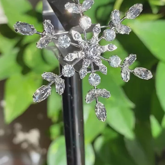 Rhinestone Prong-Set Christmas Snowflake Brooch Pin and Pendant, Winter Star Snowflake Jewelry, Costume Holiday Jewelry Gift