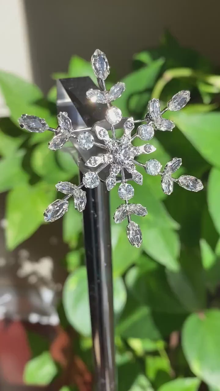 Rhinestone Prong-Set Christmas Snowflake Brooch Pin and Pendant, Winter Star Snowflake Jewelry, Costume Holiday Jewelry Gift