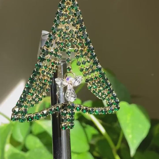 Emerald Green Rhinestone Christmas Tree Brooch Pin, Crystal Christmas Tree, Costume Holiday Jewelry Gift