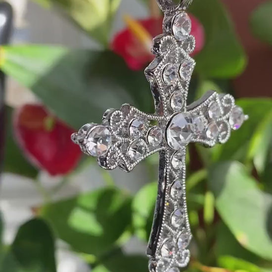 Silver Tone Rhinestone Cross Pendant ; Rhinestone Cross Pendant ; Bling Jewelry ; Pendant ; Bling Pendant