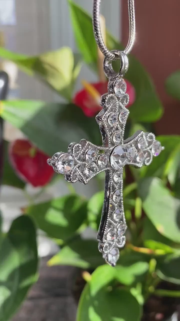 Silver Tone Rhinestone Cross Pendant ; Rhinestone Cross Pendant ; Bling Jewelry ; Pendant ; Bling Pendant