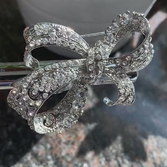 Rhinestone Fashion Ribbon Bowknot Bow Tie Flower Brooch Retro Diamond Exquisite Brooch For Wedding Bridal Invitation Decoration