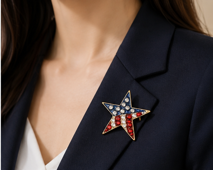 Rhinestone American Flag Star Patriotic Pin Brooch Crystal American Flag Star Patriotic Earrings